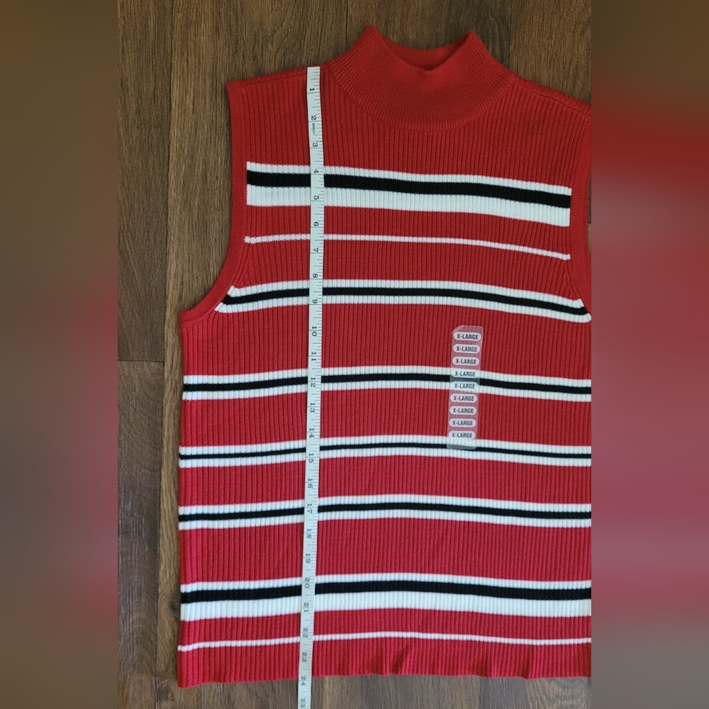 Vtg Studio Works Knit Mockneck Wide Ribbed Tank Top, Women's XL, Red Striped - Picture 8 of 8